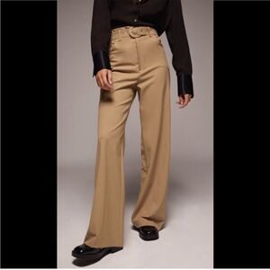 Zara Wide Leg Belted Pant Taupe Brown Size M
